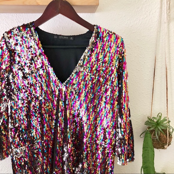 Zara rainbow/silver sequin shift dress - Picture 5 of 8